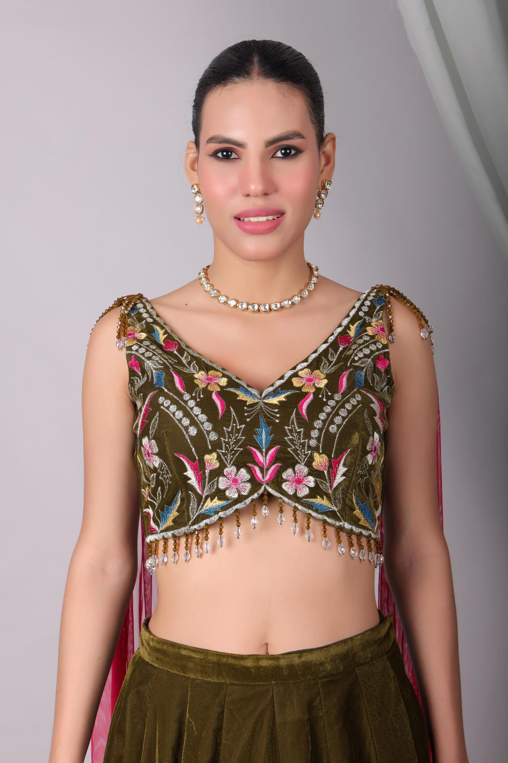 Embroidered Velvet Lehenga Choli Set, Indian Wedding Outfit
