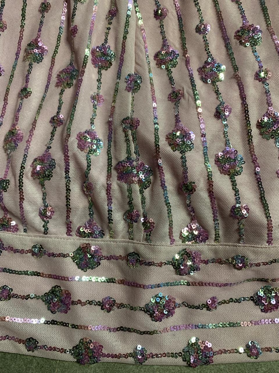 Dusty Rose Sequin Anarkali Suit in Stretch Net, Ready to Wear Indian Wedding Guest Gown, Designer Long Gown with Organza Dupatta and Pyajami