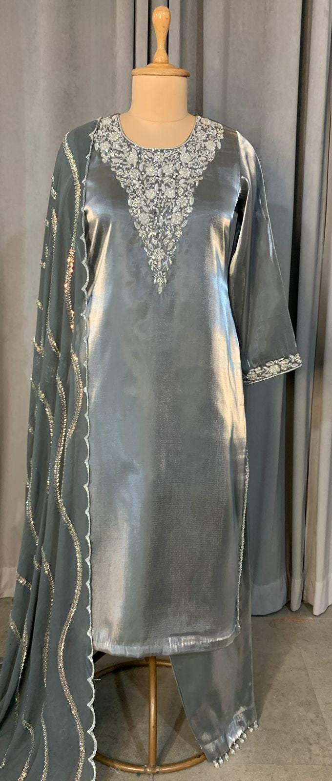 Grey Pakistani Suit, Salwar Kameez with Dupatta, Indian Wedding Outfit, Party Wear Dress