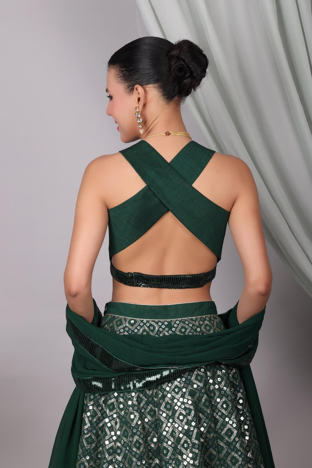 Emerald Green Sequin Lehenga Choli Set - Indian Wedding Outfit