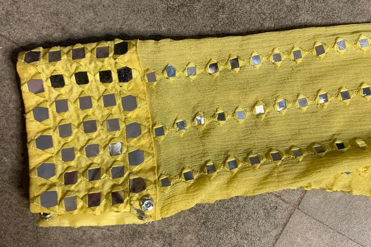Yellow Mirror Work Anarkali Suit, Georgette Salwar Kameez, Indian Wedding Outfit