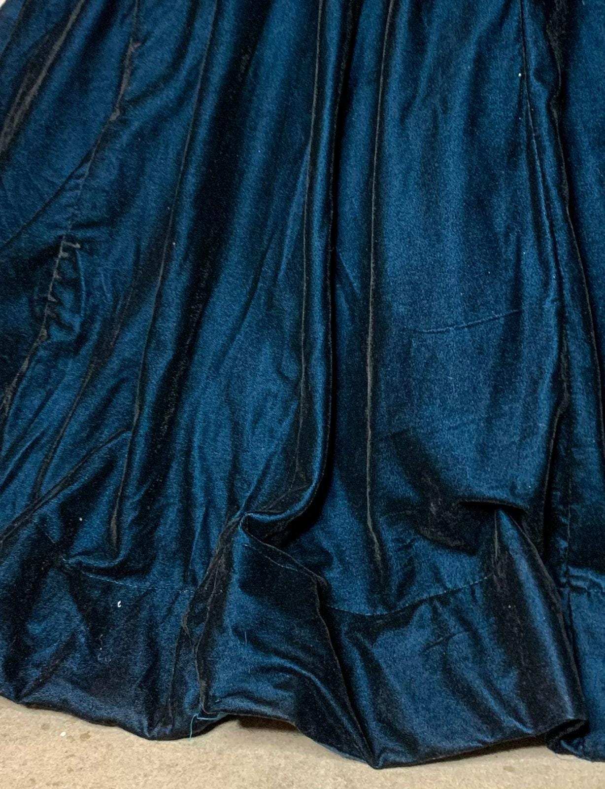 Teal blue Velvet Lehenga Choli with Dupatta - Indian Wedding Outfit