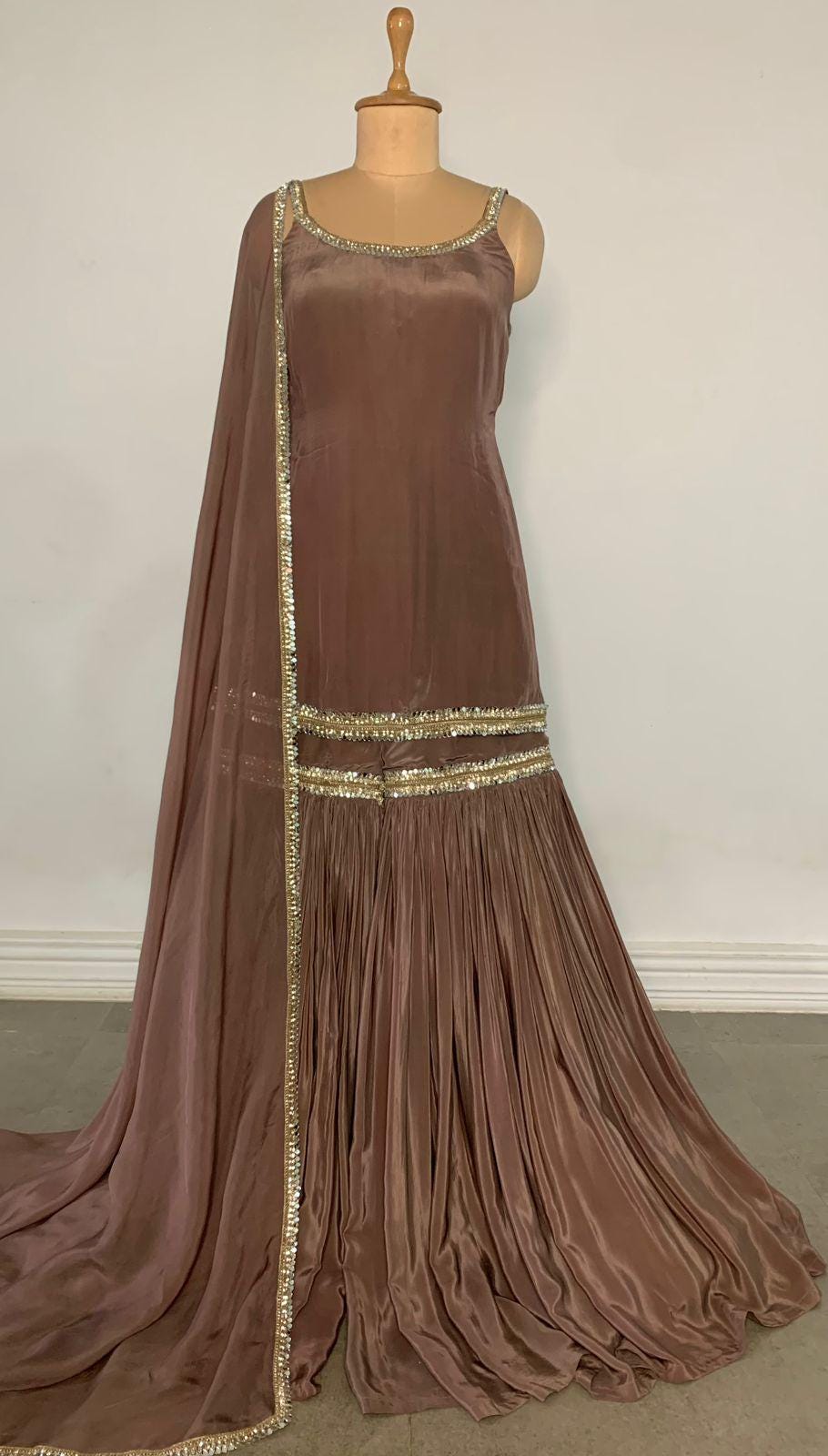 Brown Georgette Sharara Suit - Indian Pakistani Wedding Outfit