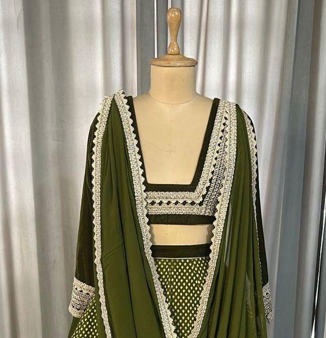 Olive Green Lehenga Choli with Dupatta, Indian Wedding Outfit, Party Wear Lengha
