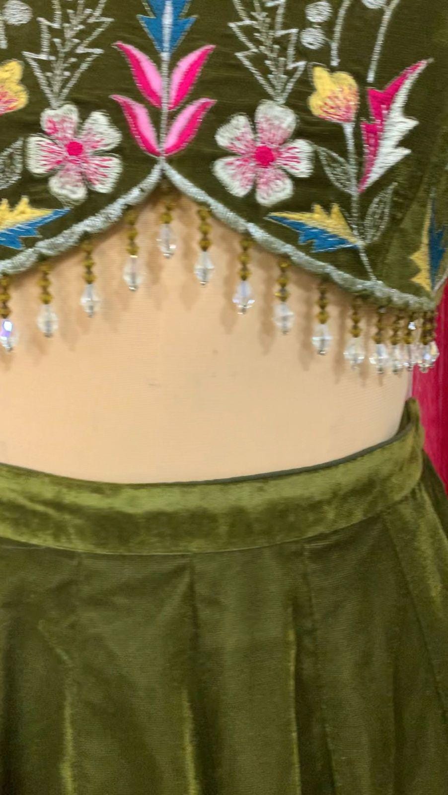 Embroidered Velvet Lehenga Choli Set, Indian Wedding Outfit