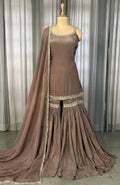 Brown Georgette Sharara Suit - Indian Pakistani Wedding Outfit