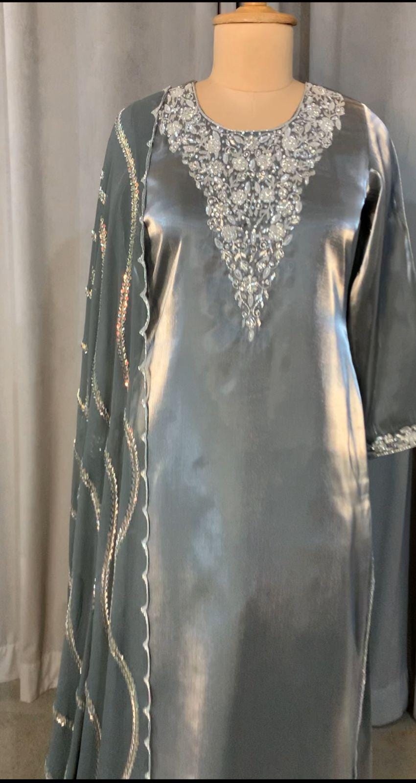 Grey Pakistani Suit, Salwar Kameez with Dupatta, Indian Wedding Outfit, Party Wear Dress