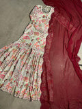 Embroidered Georgette Kurta Gharara Set, Maroon Dupatta, Indian Wedding Outfit