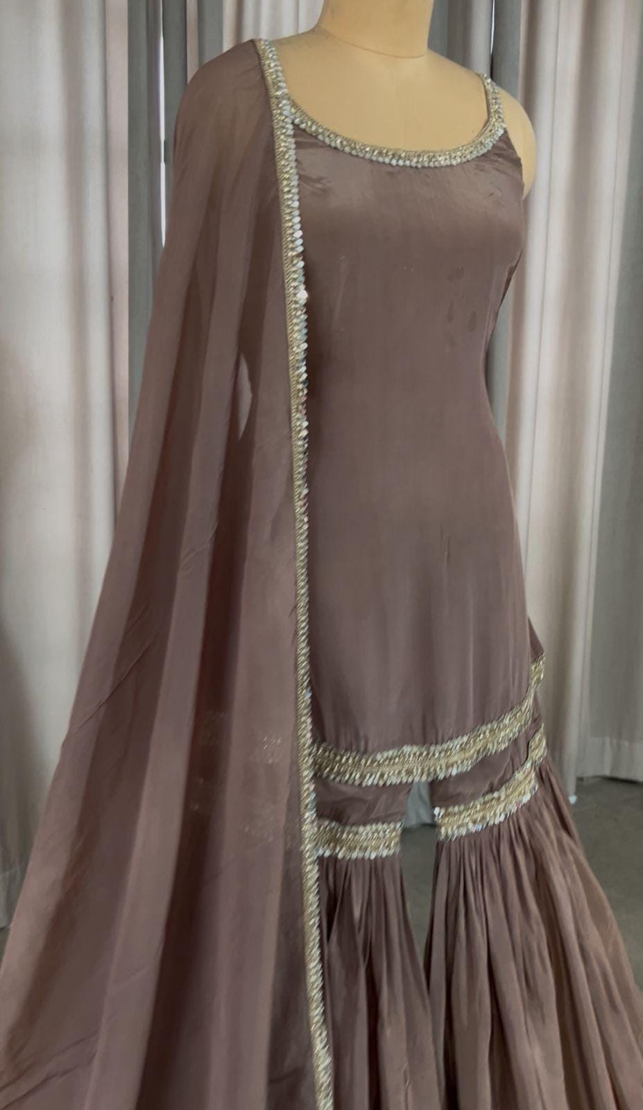 Brown Georgette Sharara Suit - Indian Pakistani Wedding Outfit