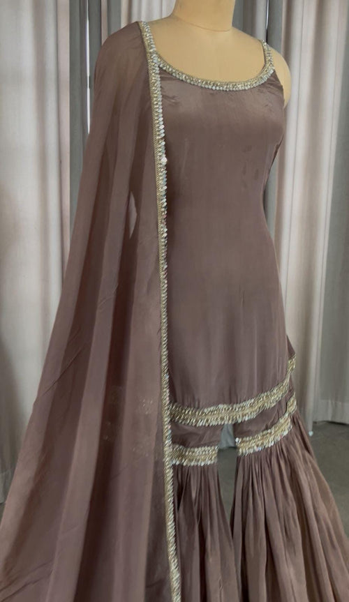 Brown Georgette Sharara Suit - Indian Pakistani Wedding Outfit