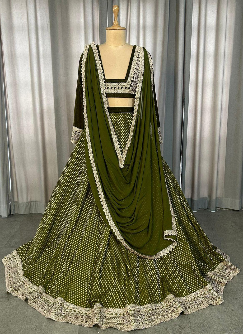 Olive Green Lehenga Choli with Dupatta, Indian Wedding Outfit, Party Wear Lengha