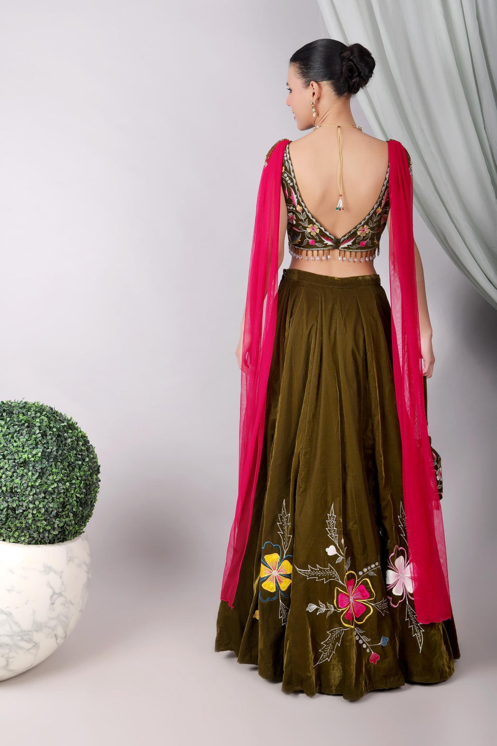 Embroidered Velvet Lehenga Choli Set, Indian Wedding Outfit