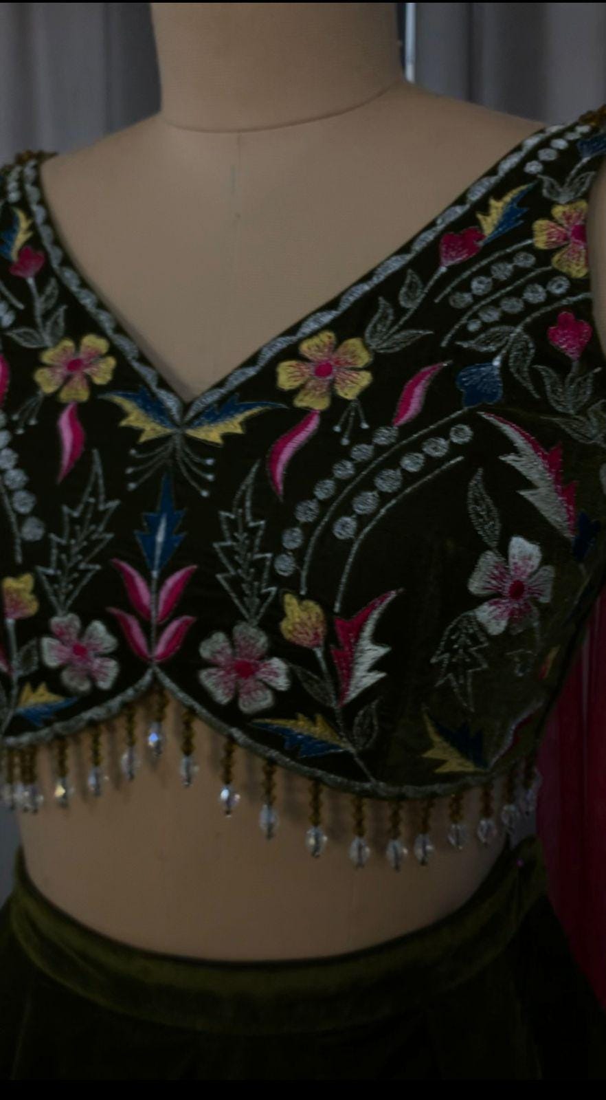Embroidered Velvet Lehenga Choli Set, Indian Wedding Outfit