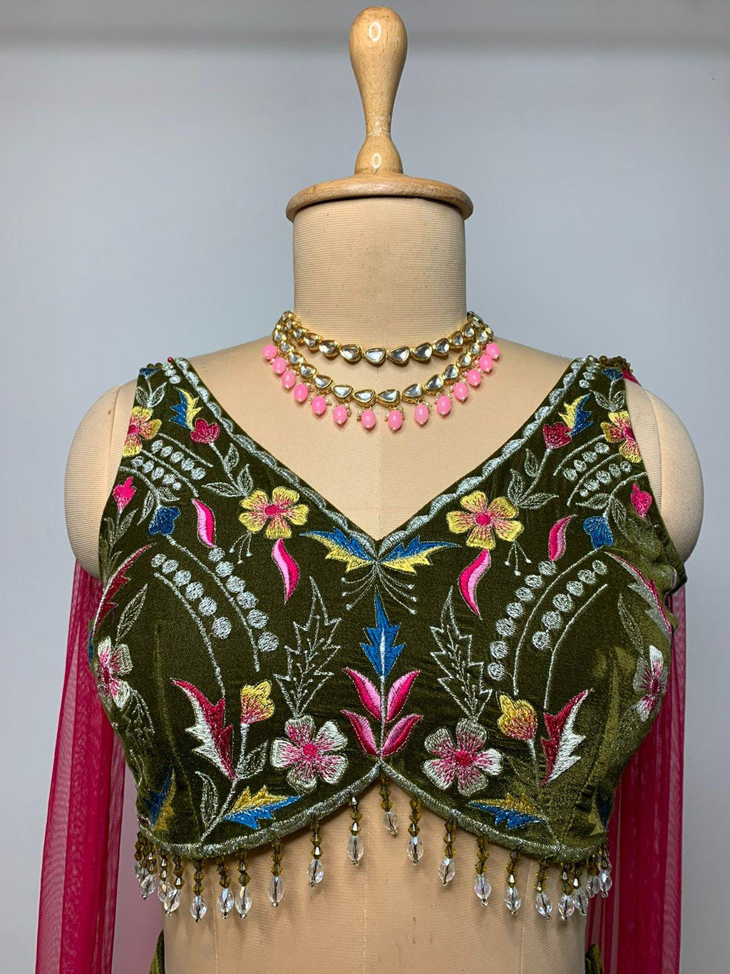 Embroidered Velvet Lehenga Choli Set, Indian Wedding Outfit
