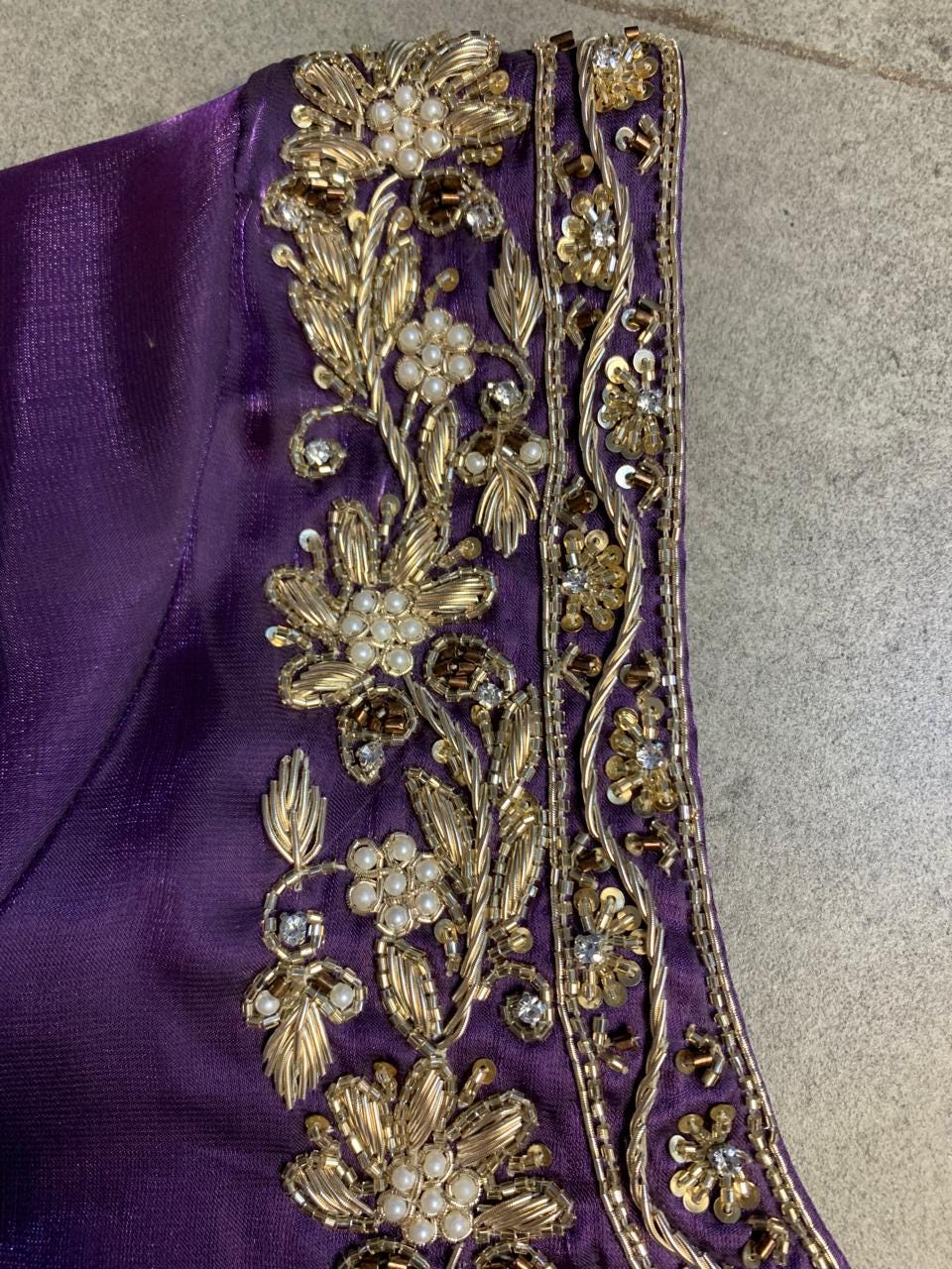 Purple Jimmy Choo Fabric Kurta Set, Hand Embroidered Palazzo Suit with Organza Dupatta, Monotone Indian Wedding Guest Outfit, Stitched Suit