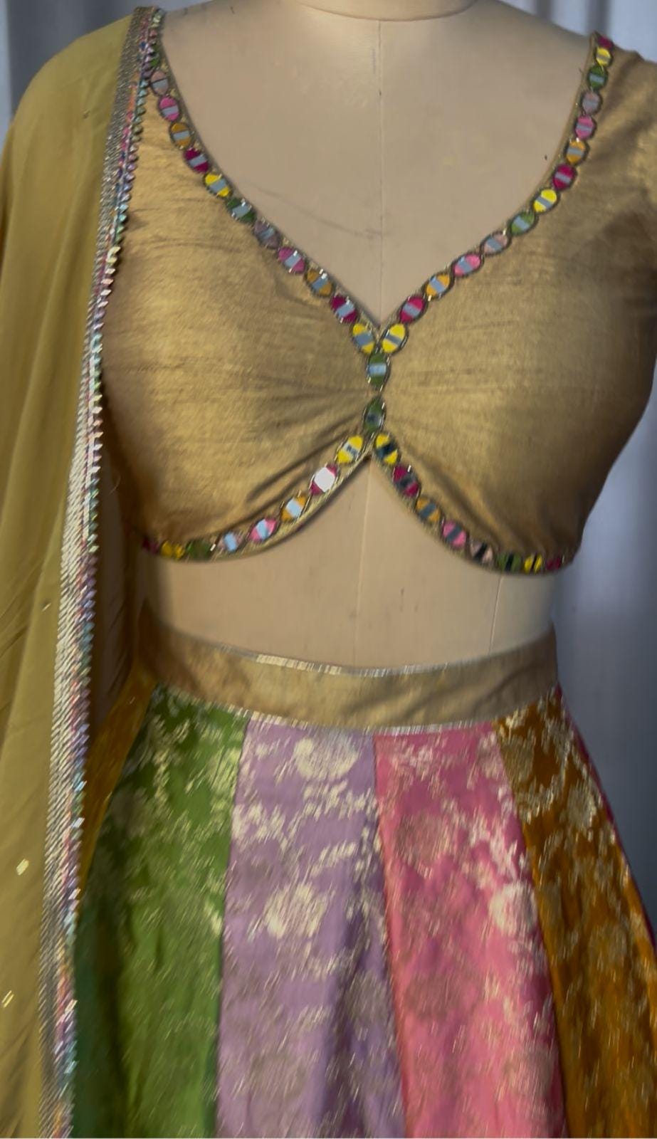 Multicolor Brocade Lehenga Set, Handworked Raw Silk Blouse, Georgette Dupatta