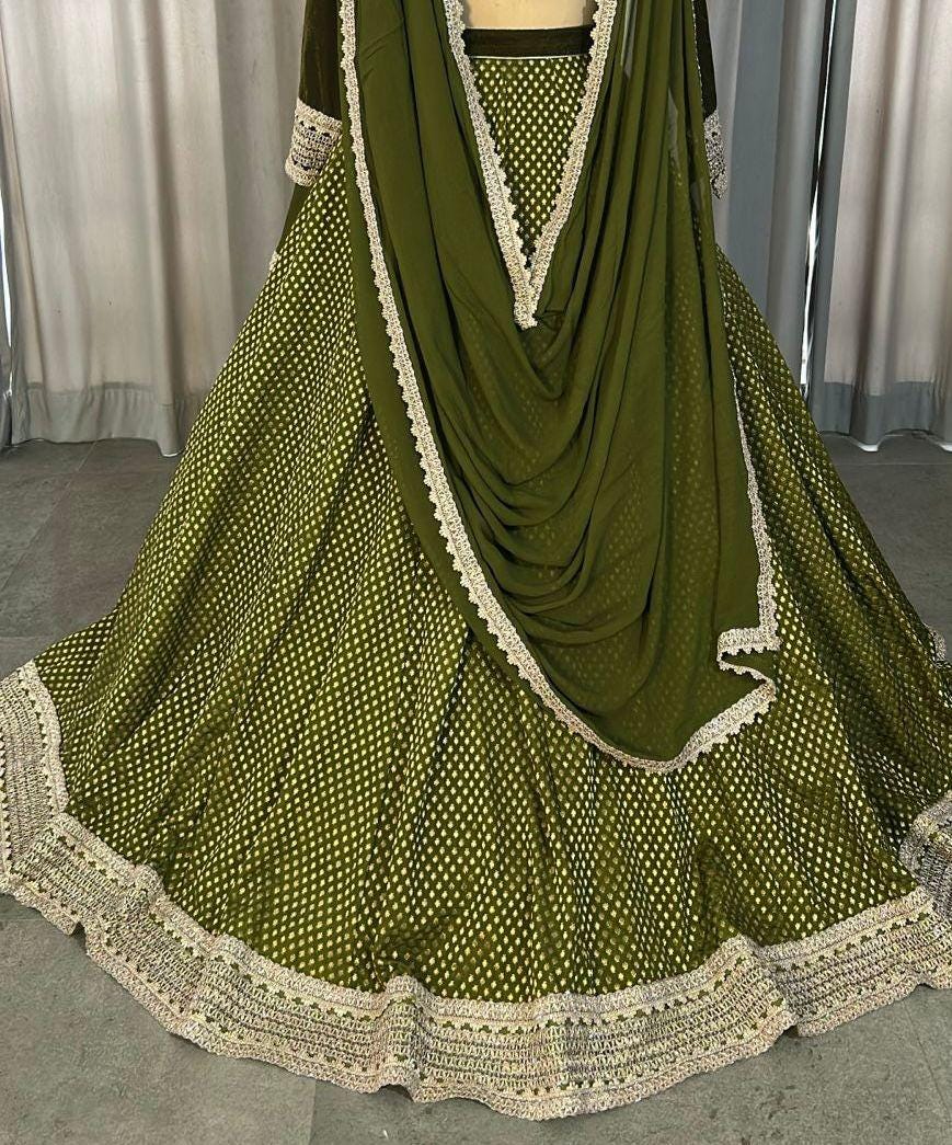 Olive Green Lehenga Choli with Dupatta, Indian Wedding Outfit, Party Wear Lengha