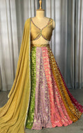 Multicolor Brocade Lehenga Set, Handworked Raw Silk Blouse, Georgette Dupatta