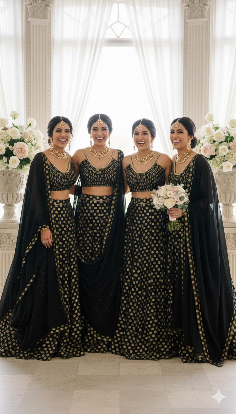 Black Brocade Georgette Lehenga Set, Embroidered Indian Outfit