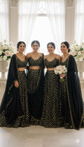Black Brocade Georgette Lehenga Set, Embroidered Indian Outfit