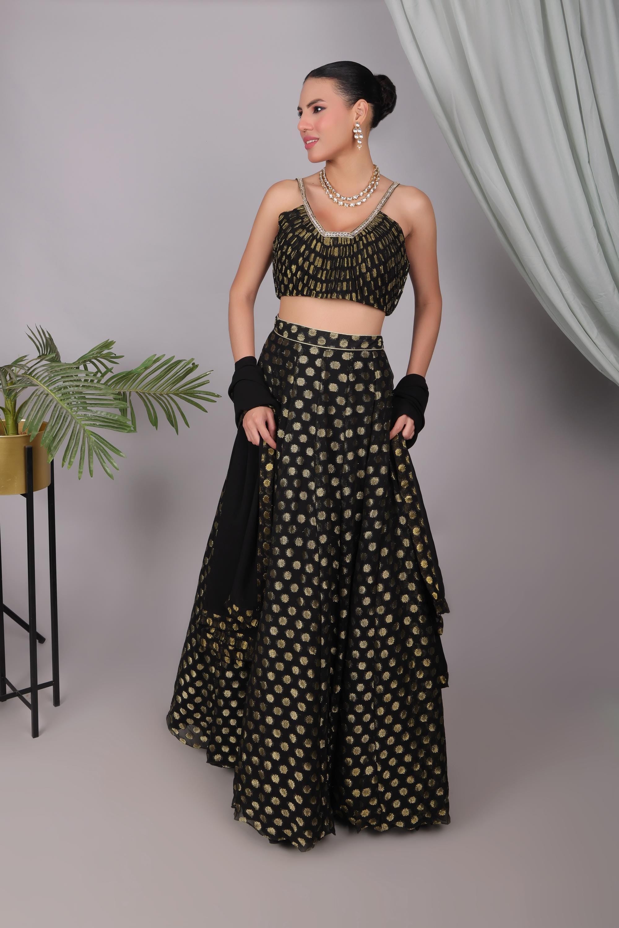 Matching Mother Daughter Lehenga Choli Set, Gold Butti Work Indian Outfit