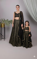 Matching Mother Daughter Lehenga Choli Set, Gold Butti Work Indian Outfit