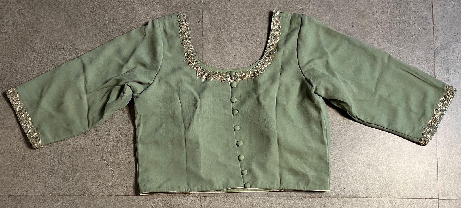 Sage Green Lehenga Choli Set with Dupatta, Indian Wedding Outfit, Floral Brocade Lengha