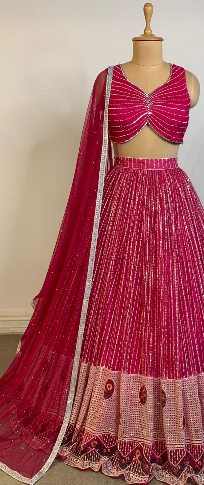 Pink Sequin Lehenga Choli with Dupatta, Indian Wedding Outfit