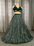 Emerald Green Sequin Lehenga Choli Set - Indian Wedding Outfit