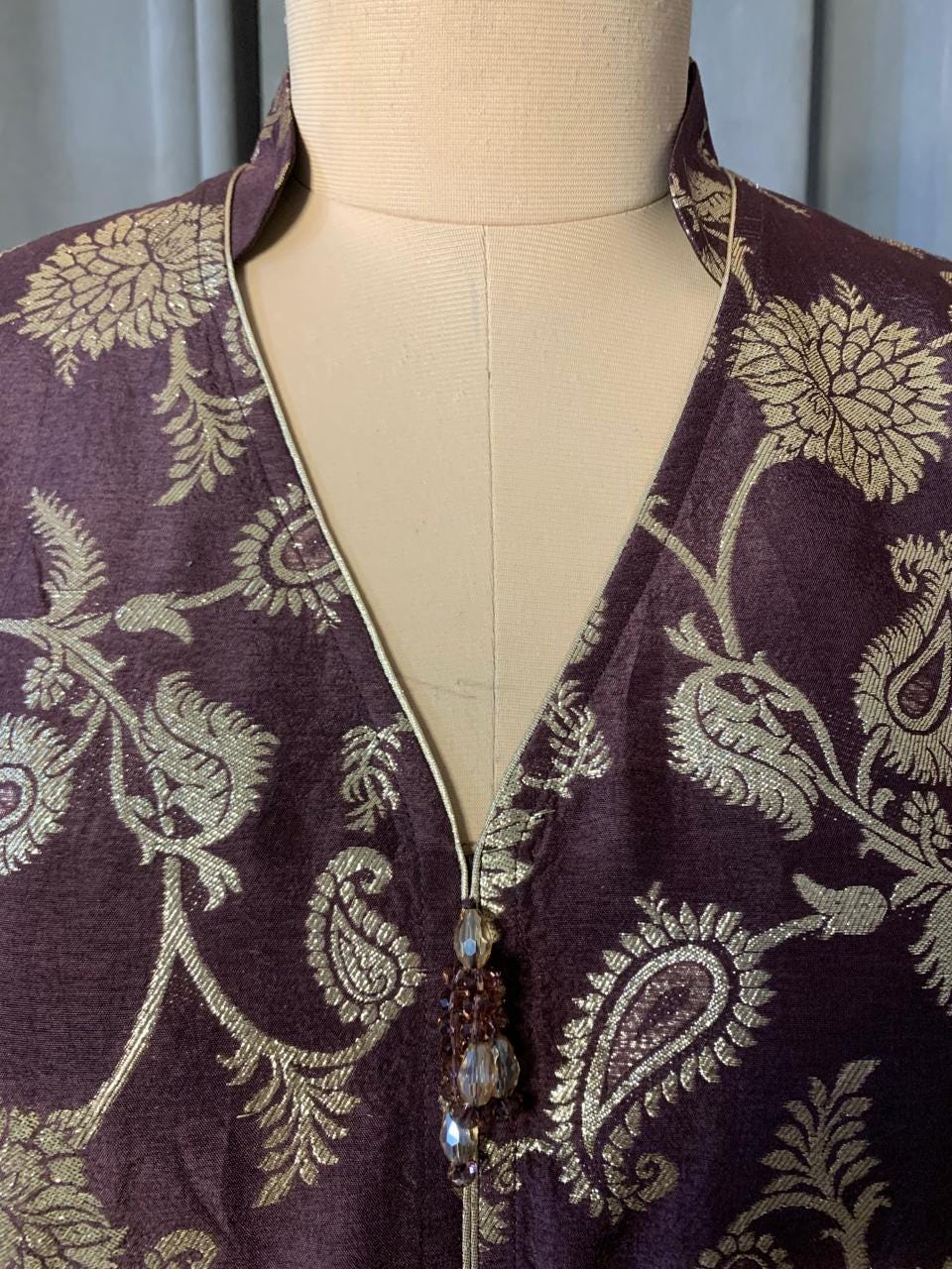 Plus Size Mocha Georgette Anarkali Gown, Gold Motif Indian Dress