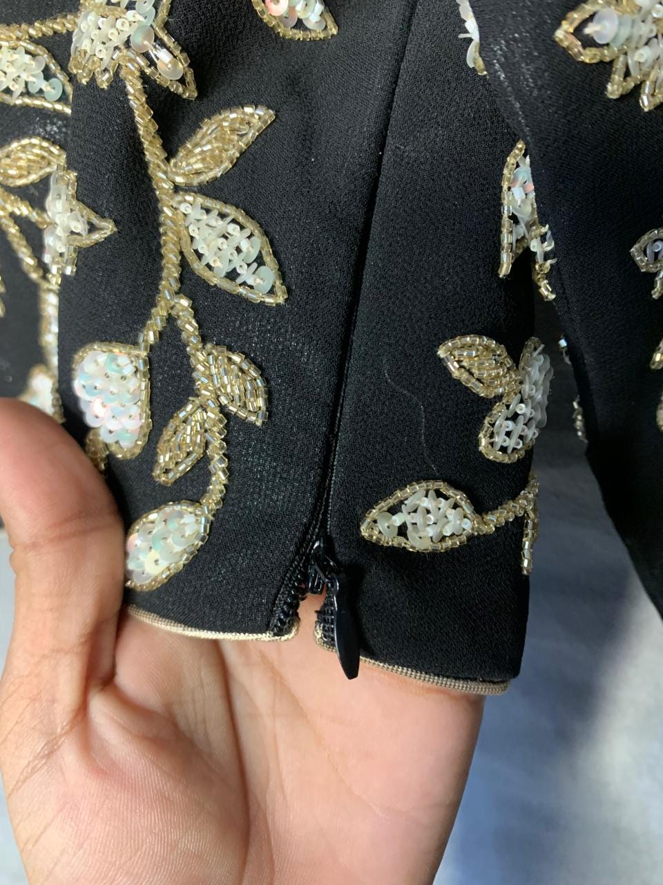 Black Velvet Blouse with Floral Embroidery, Bollywood Style Choli Crop Top