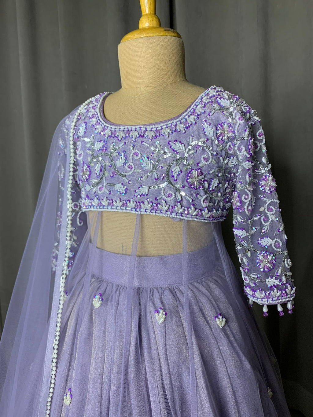Lavender Hand-Embroidered Lehenga Set for Girls
