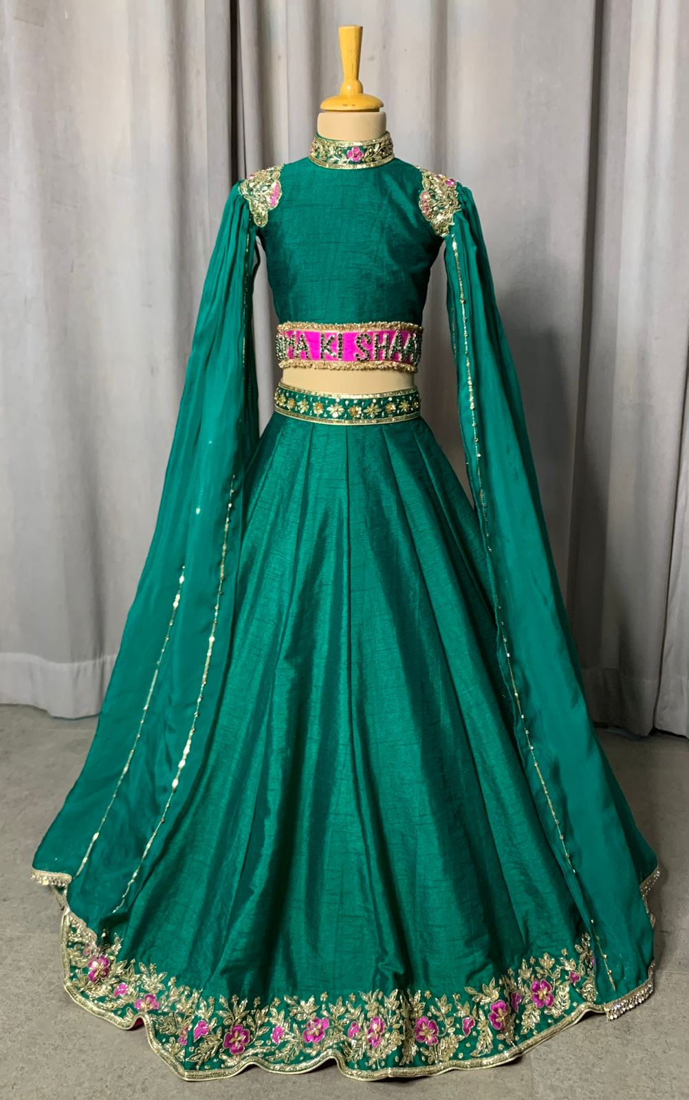 Emerald Green Personalised Lehenga Set for Girls