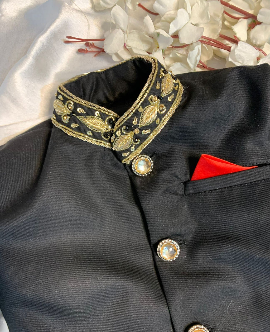 Black Embroidered Sherwani Set for Boys