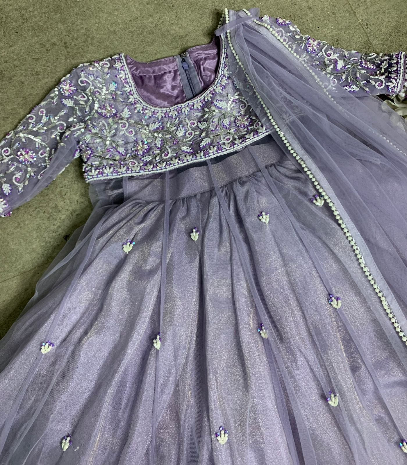 Lavender Hand-Embroidered Lehenga Set for Girls