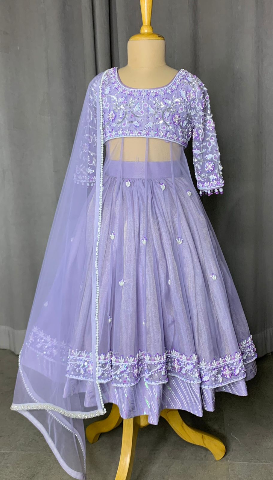 Lavender Hand-Embroidered Lehenga Set for Girls