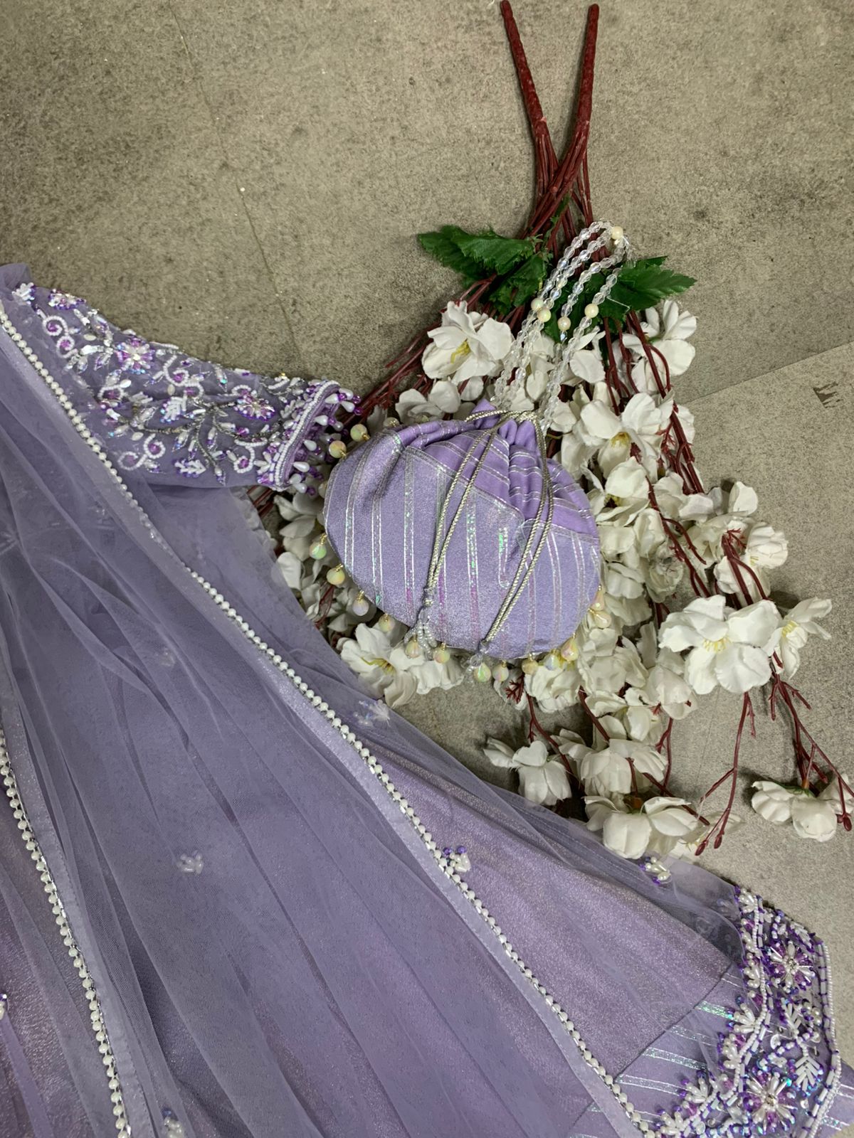 Lavender Hand-Embroidered Lehenga Set for Girls
