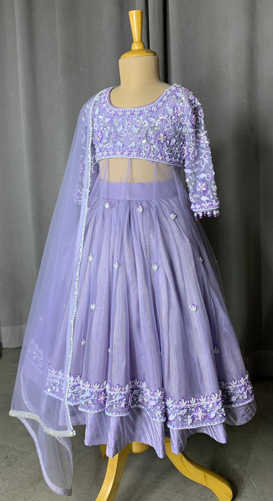 Lavender Hand-Embroidered Lehenga Set for Girls