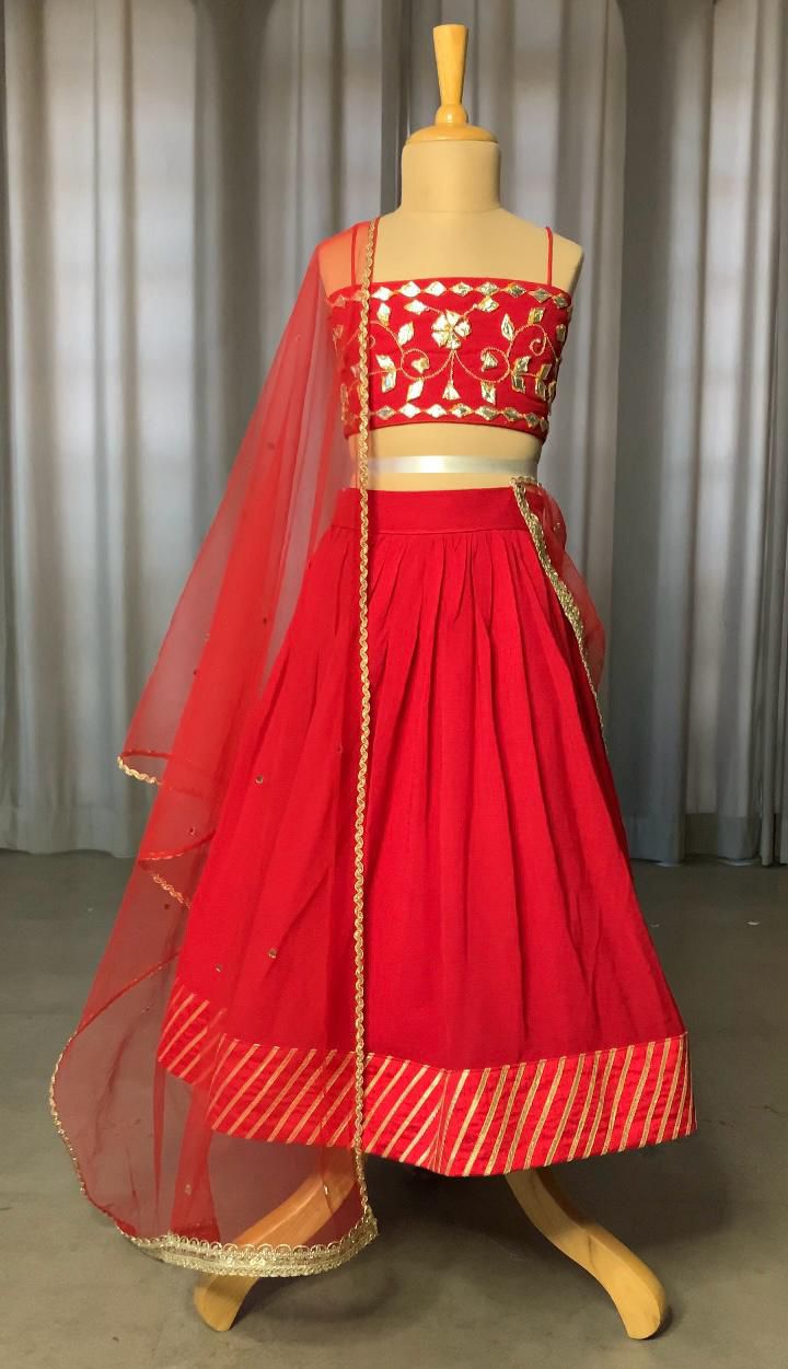 Red Gold Embroidered Lehenga Set for Girls