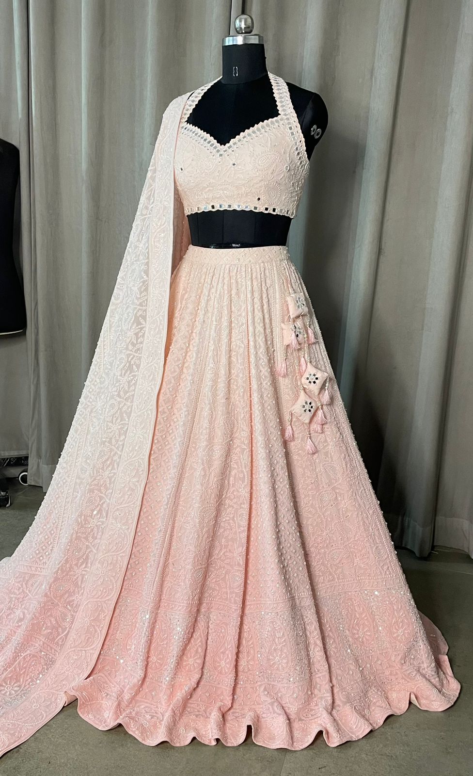 Blush Ombre Chikankari Mirror Work Lehenga Set