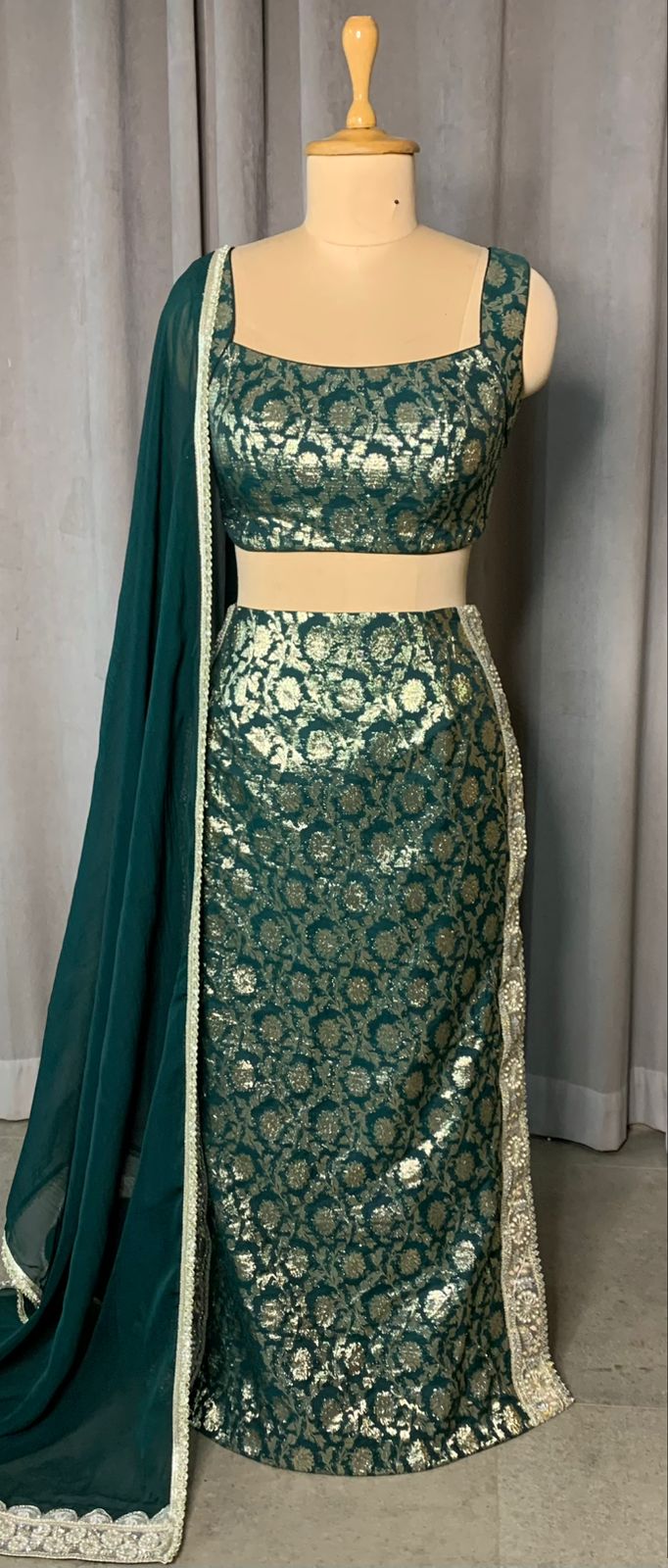 Teal Green Brocade Co-ord Set with Dupatta
