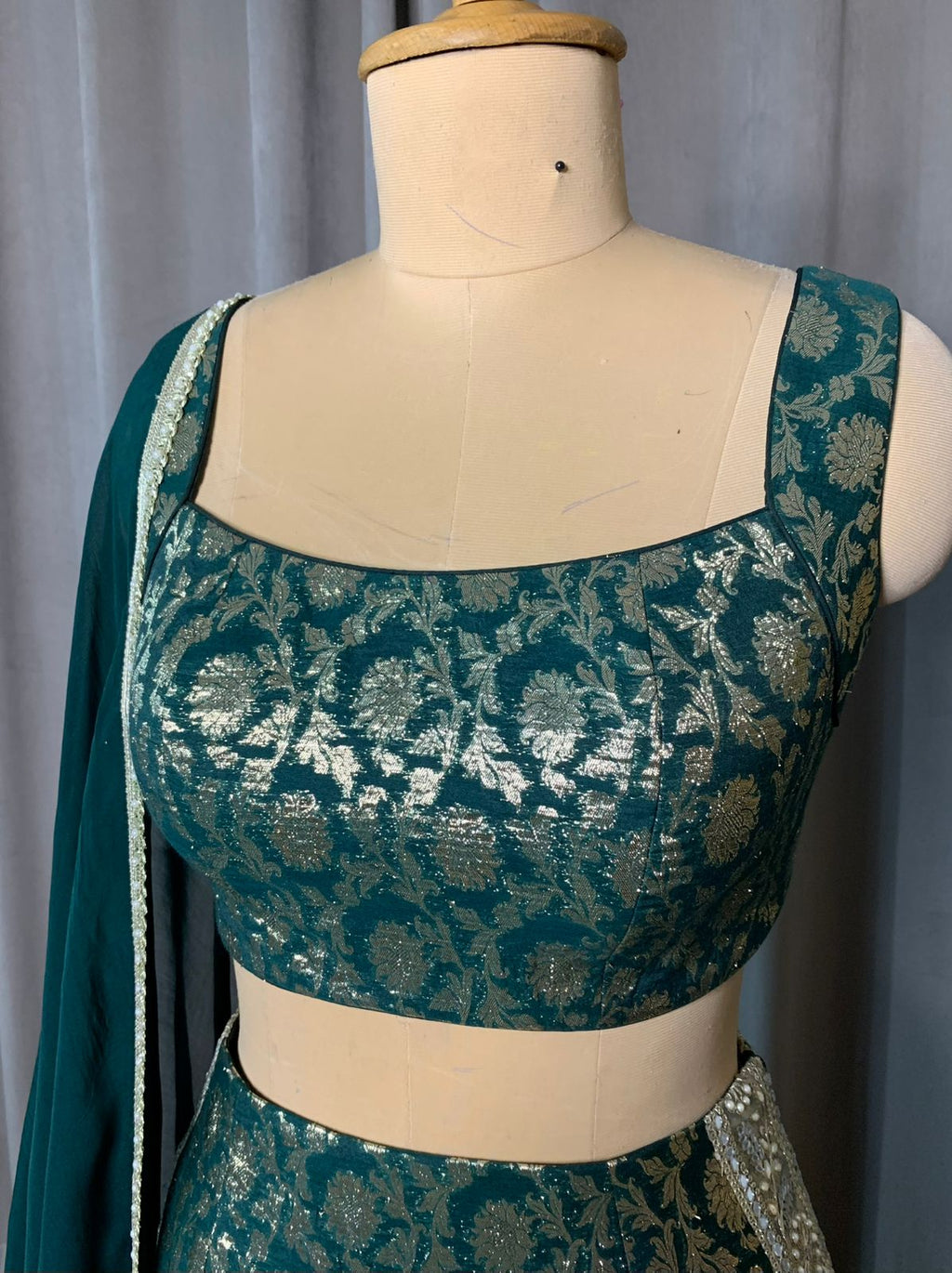 Teal Green Brocade Co-ord Set with Dupatta