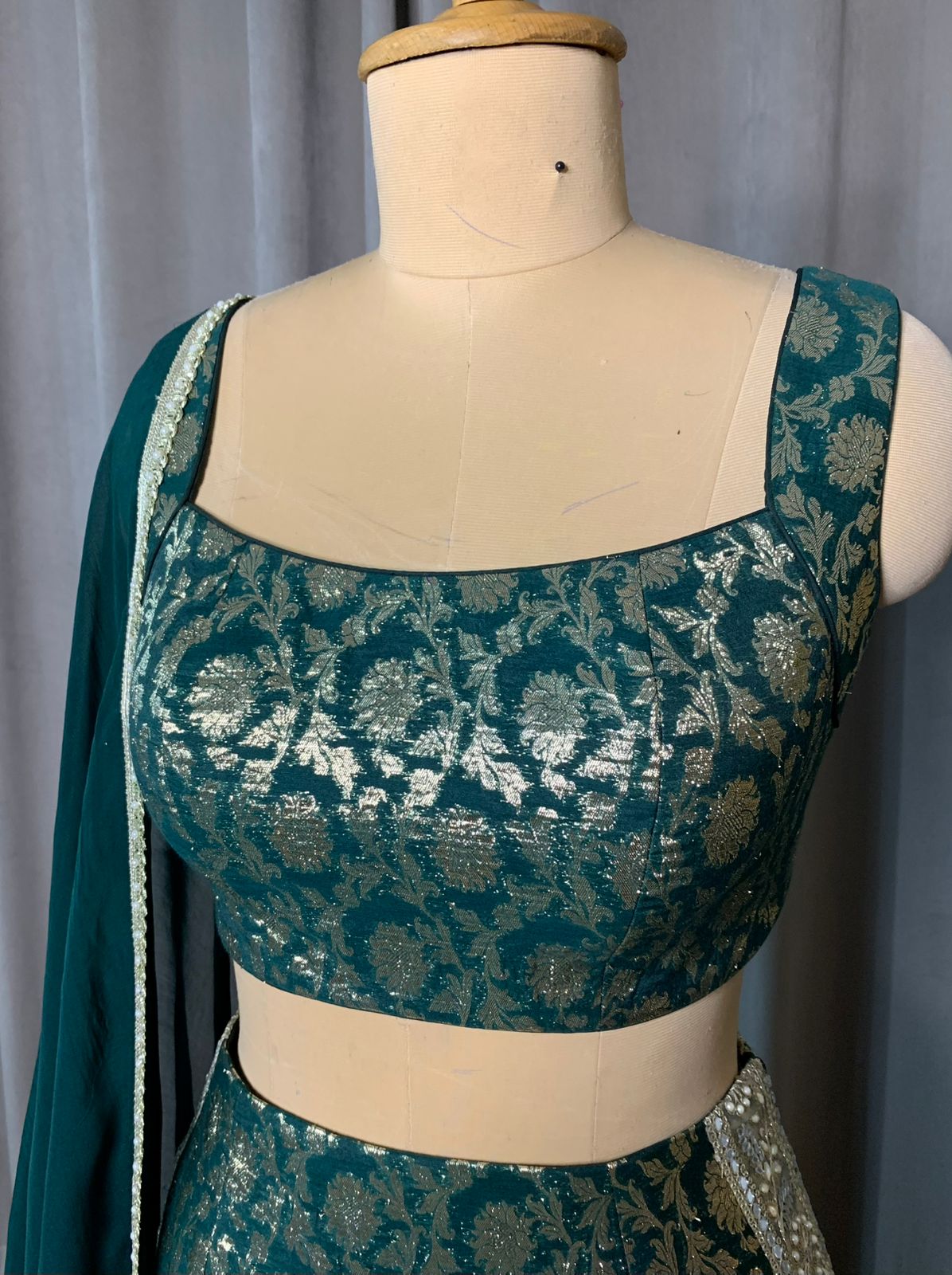 Teal Green Brocade Co-ord Set with Dupatta