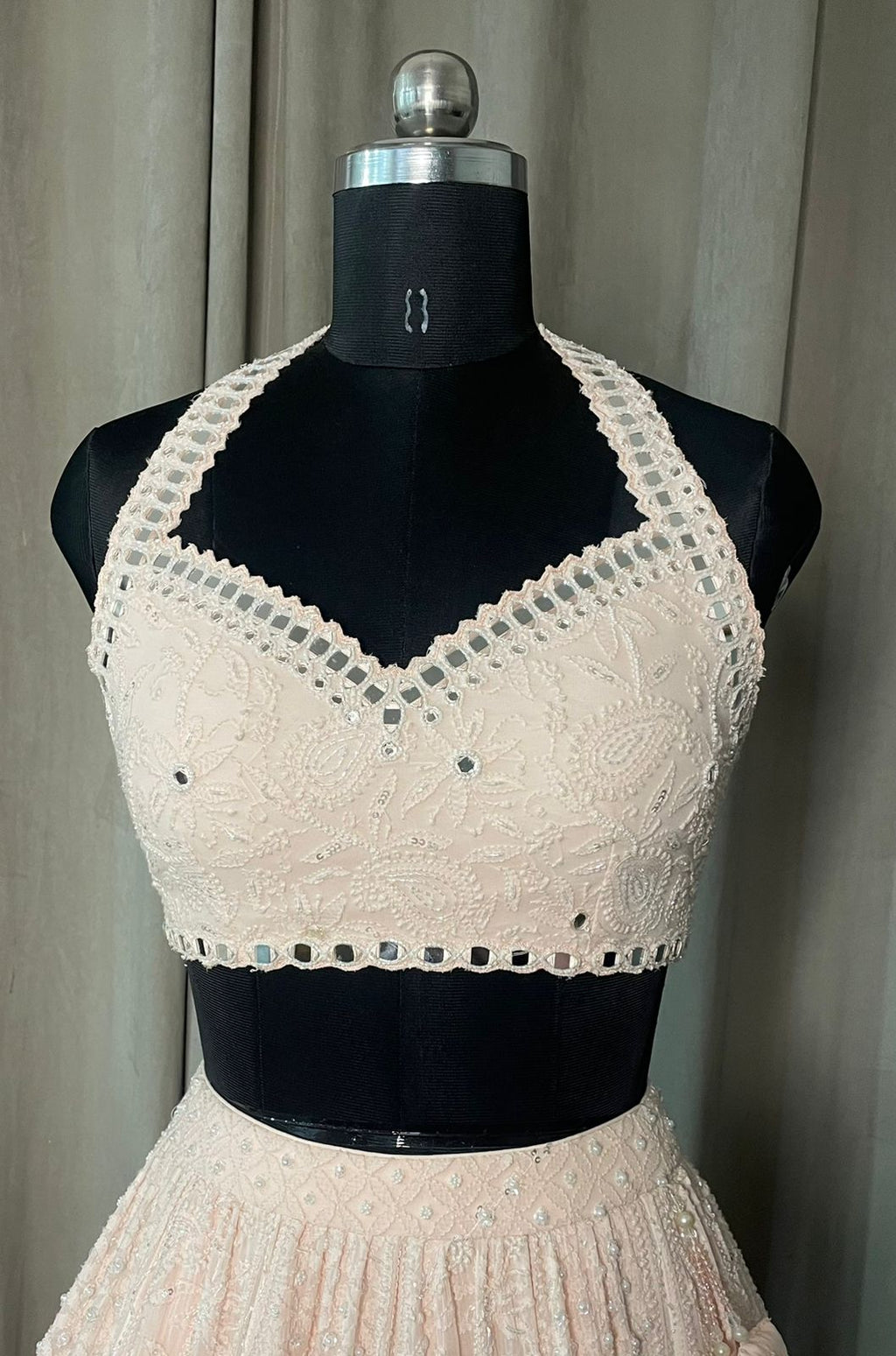 Blush Ombre Chikankari Mirror Work Lehenga Set