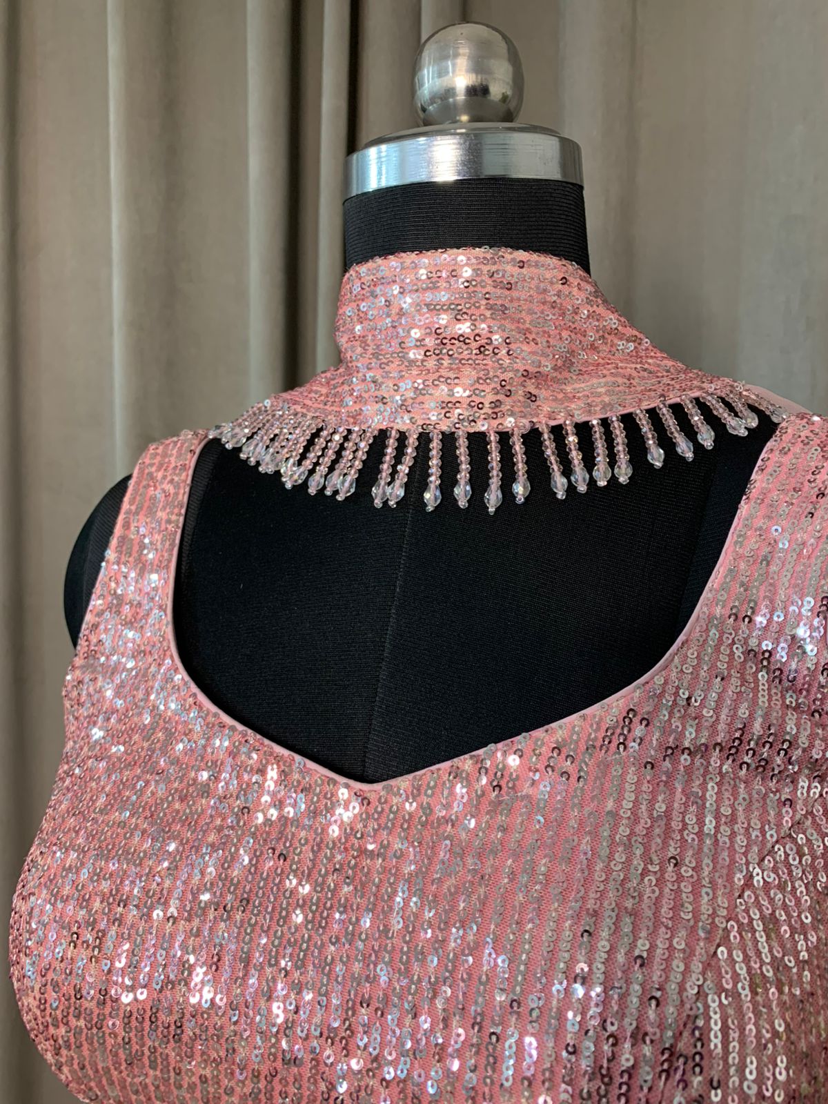 Blush Pink Sequin Lehenga Set with Necklace  Dupatta