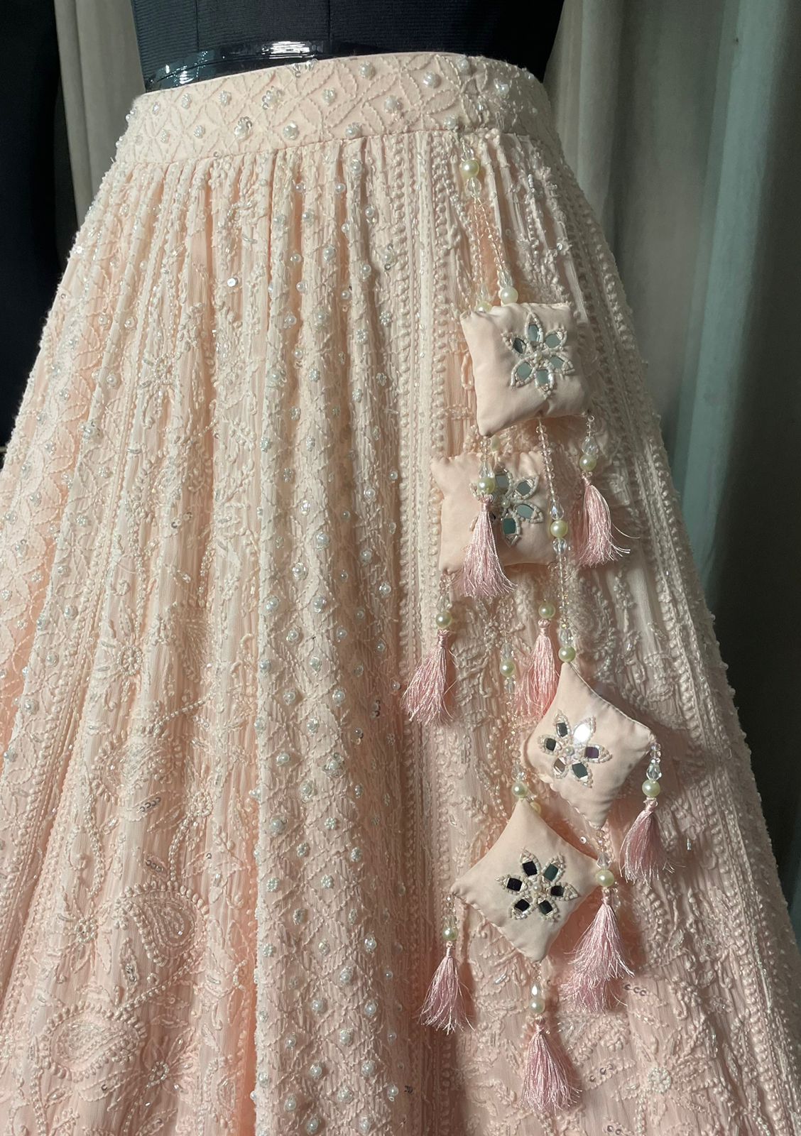 Blush Ombre Chikankari Mirror Work Lehenga Set