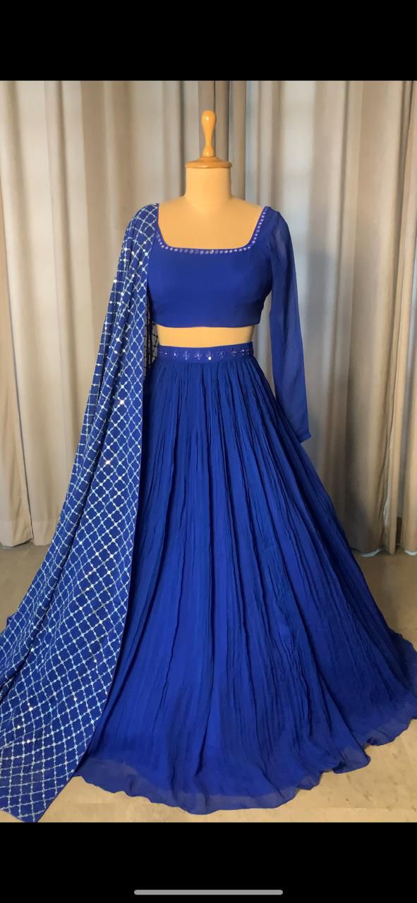 Royal Blue Lehenga Set with Embellished Dupatta