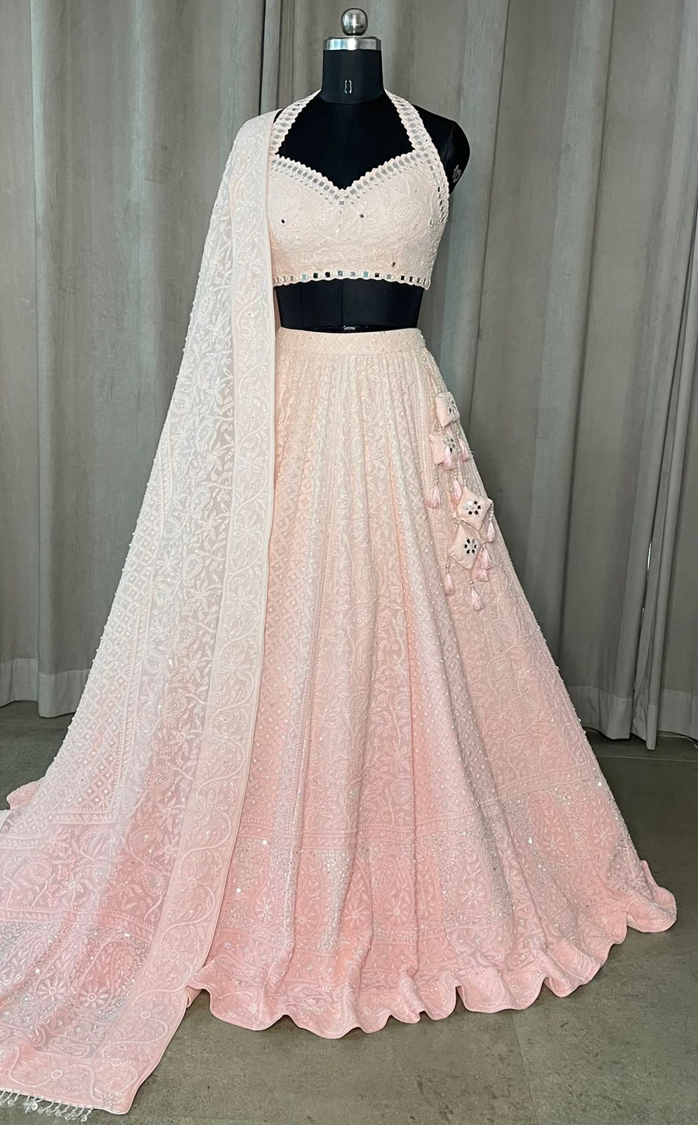 Blush Ombre Chikankari Mirror Work Lehenga Set