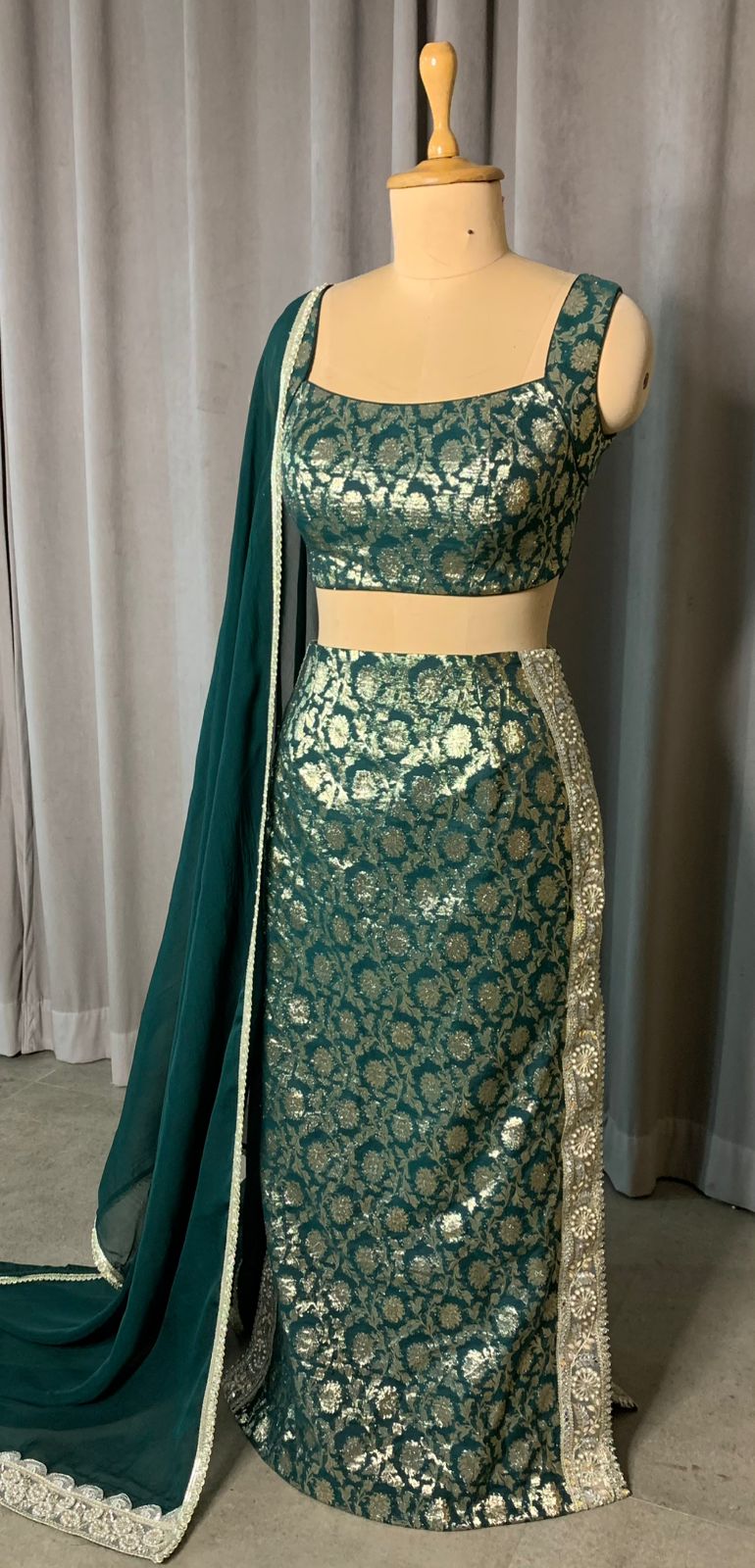 Teal Green Brocade Co-ord Set with Dupatta