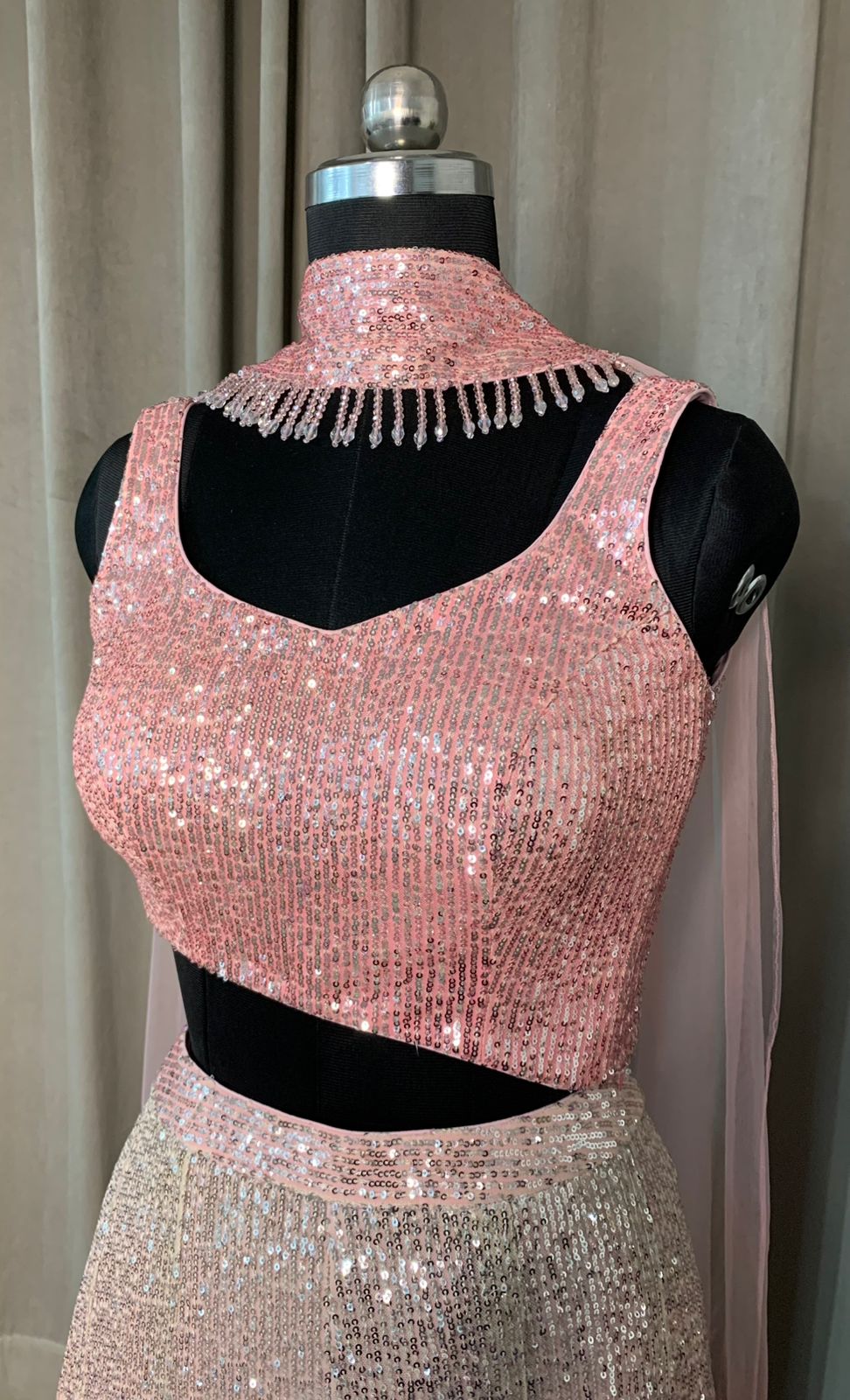 Blush Pink Sequin Lehenga Set with Necklace  Dupatta